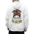 Teacher Life Messy Bun Glasses Leopard Sunflower Men's Hoodie Back Print, trending gift