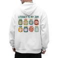 Women Literacy Is My Jam Literacy Teacher Reading Teacher Men's Hoodie Back Print, trending gift