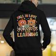 Retro Fall In Love With Learning Autumn Pumpkin Teacher Kids Men's Hoodie Back Print, funny gift