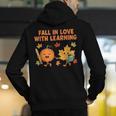 Retro Fall In Love With Learning Autumn Pumpkin Teacher Men's Hoodie Back Print, funny gift