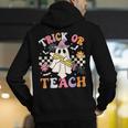 Trick Or Teach Groovy Teacher Halloween Retro Teacher Ghost Men's Hoodie Back Print, Groovy Teacher Hoodies, funny gift