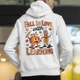 Retro Fall In Love With Learning Autumn Pumpkin Teacher Kids Men's Hoodie Back Print, funny gift