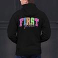 Back To School Neon Checkered First Grade Colorful Teacher Men's Hoodie Back Print, First Grade Teacher Hoodies, gift for family, gift for coworker