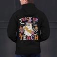 Retro Floral Ghost Trick Or Teach Groovy Teacher Halloween Men's Hoodie Back Print, Groovy Teacher Hoodies, gift for family, gift for coworker