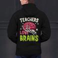 Teachers Love Brains Skeleton Halloween Teacher Funny Men's Hoodie Back Print, gift for family, gift for coworker