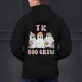 TK Boo Crew Retro Groovy Halloween Floral Ghost TK Teacher Men's Hoodie Back Print, Groovy Teacher Hoodies, gift for family, gift for coworker