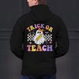 Trick Or Teach Groovy Halloween Teachers Men's Hoodie Back Print, gift for family, gift for coworker