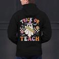 Trick Or Teach Groovy Teacher Halloween Retro Teacher Ghost Men's Hoodie Back Print, Groovy Teacher Hoodies, gift for family, gift for coworker