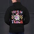 Trick Or Teach Halloween Teacher Floral Ghost Groovy Men's Hoodie Back Print, Groovy Teacher Hoodies, gift for family, gift for coworker