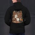 Vintage Ghost Book Reading Pumpkin Gothic Halloween Teachers Men's Hoodie Back Print, gift for family, gift for coworker