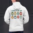 Women Literacy Is My Jam Literacy Teacher Reading Teacher Men's Hoodie Back Print, gift for family, gift for coworker