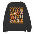 Fall In Love With Music Groovy Thanksgiving Music Teacher Men Women Girls Kids Unisex Sweatshirt, Groovy Teacher Gifts, trending gift