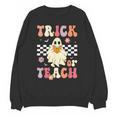 Groovy Teacher Halloween Retro Trick Or Teach Floral Ghost Unisex Sweatshirt, Groovy Teacher Gifts, trending gift