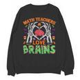 Math Teacher Love Brain Heart Skeleton Hand Zombie Halloween Unisex Sweatshirt, trending gift