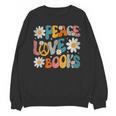 Peace Love Books Bookworm Librarian Reading Teacher Groovy Unisex Sweatshirt, Groovy Teacher Gifts, trending gift Peace Love Books Bookworm Librarian Reading Teacher Groovy Unisex Sweatshirt, Groovy Teacher Gifts, trending gift