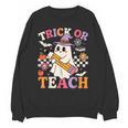 Retro Floral Ghost Trick Or Teach Groovy Teacher Halloween Unisex Sweatshirt, Groovy Teacher Gifts, trending gift