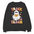 Retro Vintage Groovy Trick Or Teach Teacher Halloween For Men Women Kids Unisex Sweatshirt, Groovy Teacher Gifts, trending gift