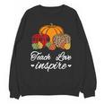 Teach Love Inspire Autumn Fall Plaid Leopard Pumpkin Teacher For Men Women Kids Unisex Sweatshirt, trending gift