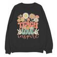 Teach Love Inspire Retro Groovy Daisy Back To School Teacher For Men Women Kids Unisex Sweatshirt, Groovy Teacher Gifts, trending gift