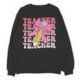 Teacher Pencil Back To School Groovy Pink Teacher First Day Unisex Sweatshirt, Groovy Teacher Gifts, trending gift