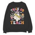 Trick Or Teach Groovy Teacher Halloween Retro Teacher Ghost Unisex Sweatshirt, Groovy Teacher Gifts, trending gift