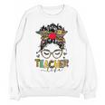 Teacher Life Messy Bun Glasses Leopard Sunflower Unisex Sweatshirt, trending gift Teacher Life Messy Bun Glasses Leopard Sunflower Unisex Sweatshirt, trending gift