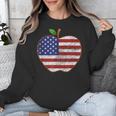 American Flag Teachers Students Apple 4th Of July Vintage Unisex Sweatshirt, funny design