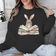 Cute Reading Bunny Glasses Books Bookworm Reader Teacher Unisex Sweatshirt, funny design