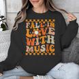 Fall In Love With Music Groovy Thanksgiving Music Teacher Men Women Girls Kids Unisex Sweatshirt, Groovy Teacher Gifts, funny design