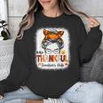 One Thankful Teacher's Aide Messy Bun Thanksgiving Fall Unisex Sweatshirt, funny design
