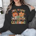 Retro Fall In Love With Learning Autumn Pumpkin Teacher Kids Unisex Sweatshirt, funny design Retro Fall In Love With Learning Autumn Pumpkin Teacher Kids Unisex Sweatshirt, funny design