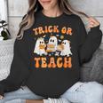 Teacher Halloween Trick Or Teach Retro Groovy Floral Ghost Unisex Sweatshirt, Groovy Teacher Gifts, funny design