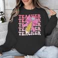 Teacher Pencil Back To School Groovy Pink Teacher First Day Unisex Sweatshirt, Groovy Teacher Gifts, funny design