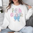 Preppy Fifth Grade Teacher Blue Floral Coquette Pencil Bow Unisex Sweatshirt, funny design