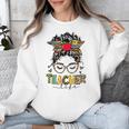 Teacher Life Messy Bun Glasses Leopard Sunflower Unisex Sweatshirt, funny design Teacher Life Messy Bun Glasses Leopard Sunflower Unisex Sweatshirt, funny design
