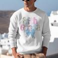 Preppy Fifth Grade Teacher Blue Floral Coquette Pencil Bow Unisex Sweatshirt, funny gift