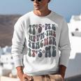Retro IT'S ME Hi I'm The TEACHER Groovy Testing Squad Pink Unisex Sweatshirt, Groovy Teacher Sweatshirts, funny gift