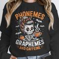 Halloween Skeleton Teacher Phonemes Graphemes Caffeine Lover Unisex Sweatshirt, novelty gifts, funny gifts