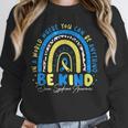 Be Kind Rainbow Down Syndrome Awareness Teacher Blue Yellow Unisex Sweatshirt, novelty gifts, funny gifts