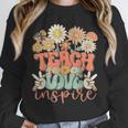 Teach Love Inspire Retro Groovy Daisy Back To School Teacher For Men Women Kids Unisex Sweatshirt, novelty gifts, funny gifts