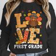 Thanksgiving Love First Grade Teacher Turkey Autumn Fall For Men Women Girls Kids Unisex Sweatshirt, novelty gifts, funny gifts