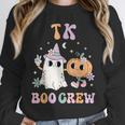 TK Boo Crew Retro Groovy Halloween Floral Ghost TK Teacher Men Women Kids Unisex Sweatshirt, novelty gifts, funny gifts