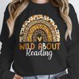 Wild About Reading Teacher Back To School Leopard Rainbow Unisex Sweatshirt, novelty gifts, funny gifts