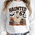 Haunted By 67 Teacher Ghost Pumpkin Halloween Costum Unisex Sweatshirt, novelty gifts, funny gifts