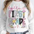 Hello First Grade Teacher Coquette Pencil Bow Back To School Unisex Sweatshirt, novelty gifts, funny gifts
