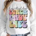 Soul Bleach Teacher Staff First Day Of School Last Hugs & High Fives Lunch Lady Vibes Blue Classic Fit Unisex Sweatshirt, novelty gifts, funny gifts