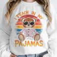I Teach In My Pajamas Teacher Sunset Bear Retro Unisex Sweatshirt, novelty gifts, funny gifts