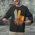 One Thankful Teacher Thanksgiving Turkey Peace Hand Sign Unisex Sweatshirt, gift for family, gift for coworker
