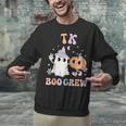 TK Boo Crew Retro Groovy Halloween Floral Ghost TK Teacher Men Women Kids Unisex Sweatshirt, Groovy Teacher Sweatshirts, gift for family, gift for coworker