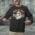 Trick Or Teach Groovy Retro Ghost Halloween Teacher Kids Unisex Sweatshirt, Groovy Teacher Sweatshirts, gift for family, gift for coworker